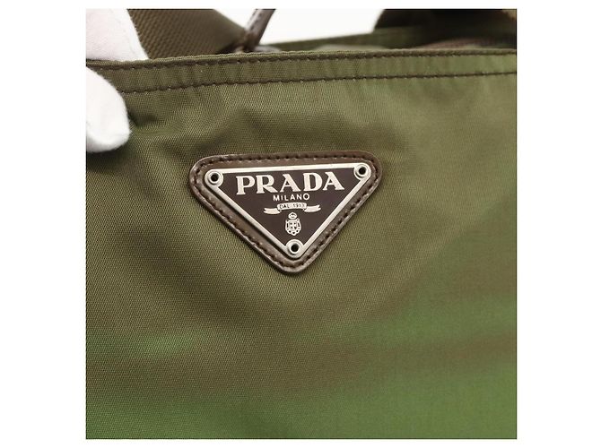 PRADA Tote Bag aus Nylon Khaki Silber authentisch 175345 - Ansicht 17