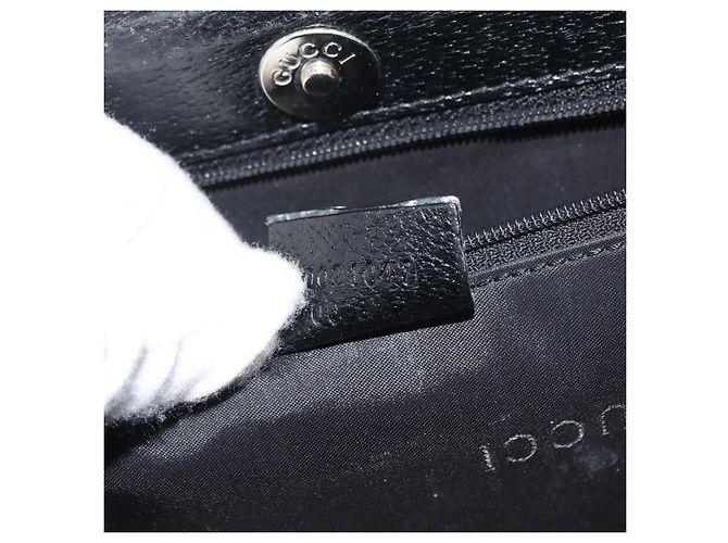 Borsa Tote in pelle nera e argento GUCCI 0021047 Auth ka3869 Nero - vista 12