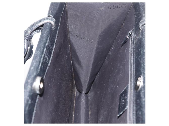 Borsa Tote in pelle nera e argento GUCCI 0021047 Auth ka3869 Nero - vista 21