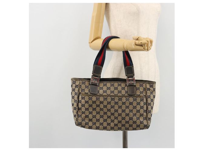 Borsa a Mano Gucci GG Canvas Sherry Line Rossa Blu Navy 145810 Auth 175695 Rosso - vista 23