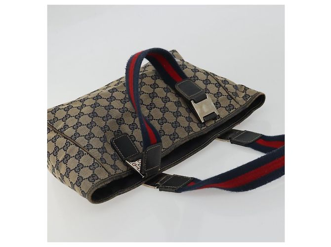 Borsa a Mano Gucci GG Canvas Sherry Line Rossa Blu Navy 145810 Auth 175695 Rosso - vista 6