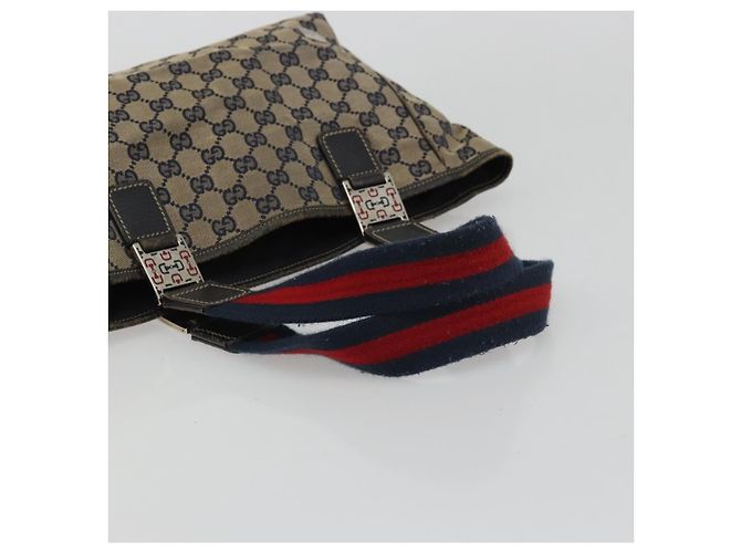 Borsa a Mano Gucci GG Canvas Sherry Line Rossa Blu Navy 145810 Auth 175695 Rosso - vista 7