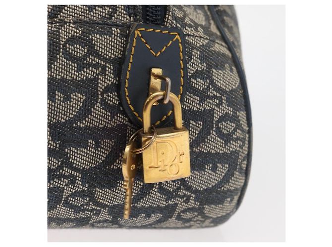Christian Dior Trotter Canvas Saddle Hand Bag Navy Gold Auth 175481A Golden Navy blue - view 10