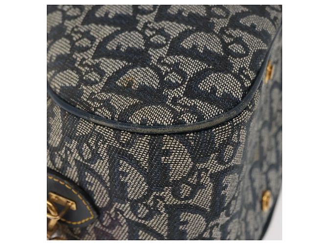 Christian Dior Trotter Canvas Saddle Hand Bag Navy Gold Auth 175481A Golden Navy blue - view 14