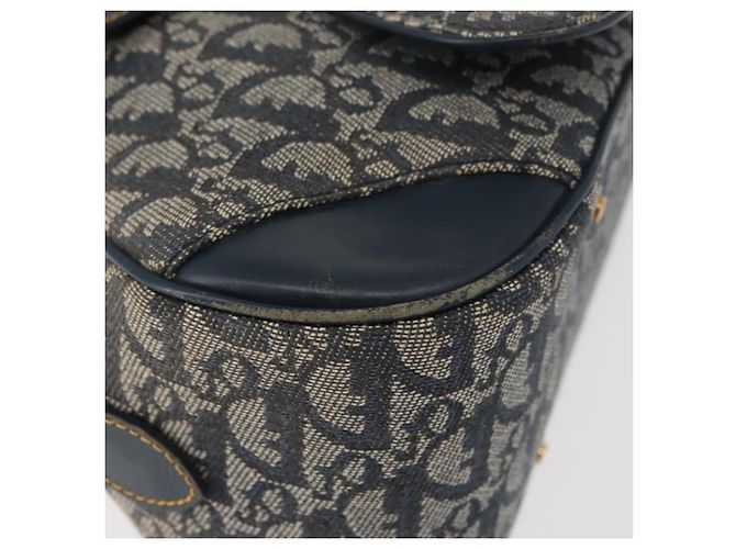 Christian Dior Trotter Canvas Saddle Hand Bag Navy Gold Auth 175481A Golden Navy blue - view 16