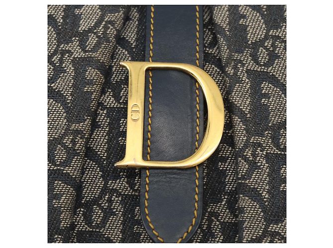 Christian Dior Trotter Canvas Saddle Hand Bag Navy Gold Auth 175481A Golden Navy blue - view 17