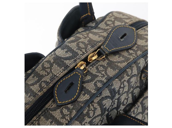 Christian Dior Trotter Canvas Saddle Hand Bag Navy Gold Auth 175481A Golden Navy blue - view 18