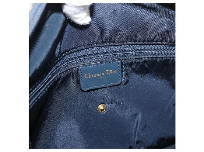Christian Dior Trotter Canvas Saddle Hand Bag Navy Gold Auth 175481A Golden Navy blue - view 19