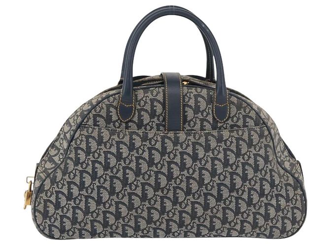 Christian Dior Trotter Canvas Saddle Hand Bag Navy Gold Auth 175481A Golden Navy blue - view 2