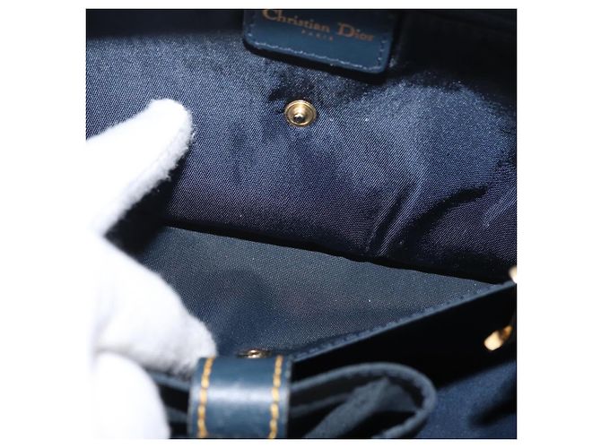 Christian Dior Trotter Canvas Saddle Hand Bag Navy Gold Auth 175481A Golden Navy blue - view 23
