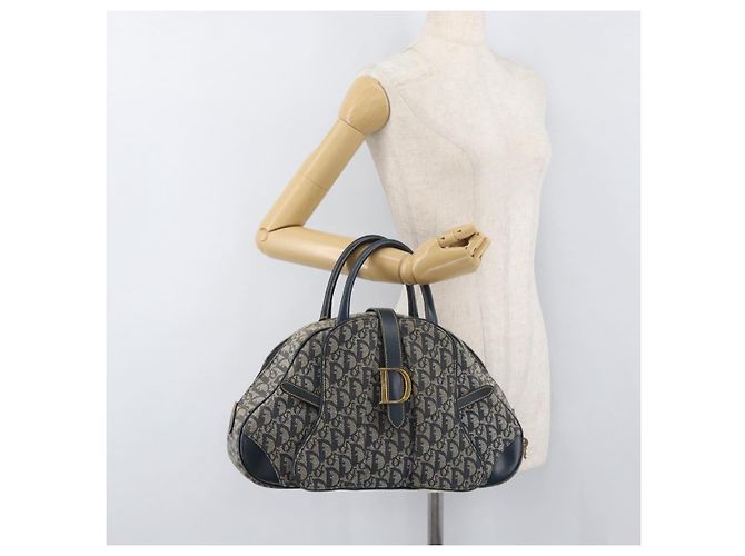 Christian Dior Trotter Canvas Saddle Hand Bag Navy Gold Auth 175481A Golden Navy blue - view 27