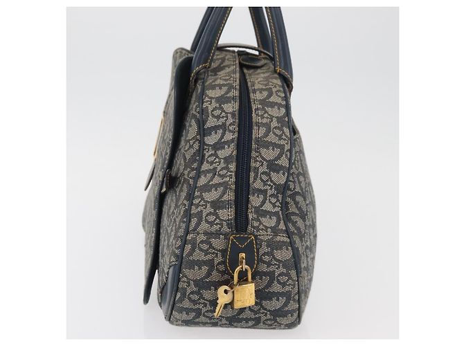 Christian Dior Trotter Canvas Saddle Hand Bag Navy Gold Auth 175481A Golden Navy blue - view 3