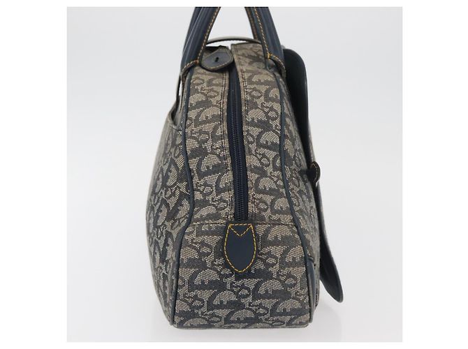 Christian Dior Trotter Canvas Saddle Hand Bag Navy Gold Auth 175481A Golden Navy blue - view 4