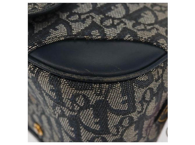 Christian Dior Trotter Canvas Saddle Hand Bag Navy Gold Auth 175481A Golden Navy blue - view 9