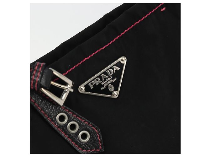 PRADA Borsa a mano in nylon nero argento Auth 175995A - vista 20
