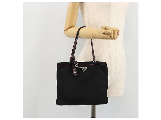 PRADA Borsa a mano in nylon nero argento Auth 175995A - vista 25