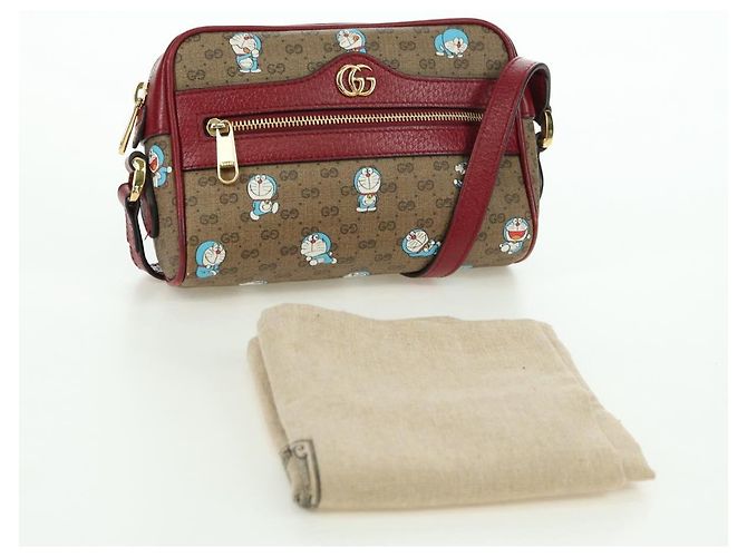 Bolsa de Ombro GUCCI Micro GG Supreme Doraemon PVC Bege Ouro 647784 Auth YKZ1331M Dourado - vista 12