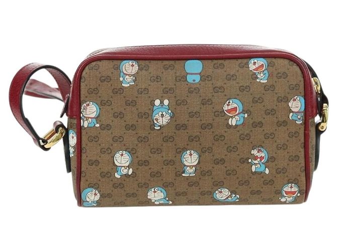 Bolsa de Ombro GUCCI Micro GG Supreme Doraemon PVC Bege Ouro 647784 Auth YKZ1331M Dourado - vista 2
