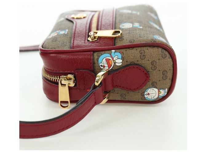 Bolsa de Ombro GUCCI Micro GG Supreme Doraemon PVC Bege Ouro 647784 Auth YKZ1331M Dourado - vista 3