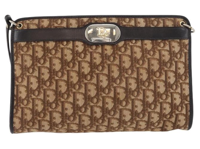 Borsa a Spalla in Tela Trotter Christian Dior Beige Oro Auth 176056 D'oro - vista 13