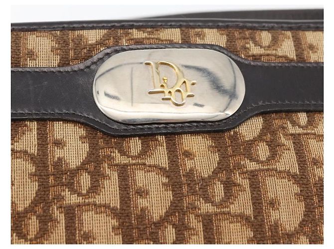 Borsa a Spalla in Tela Trotter Christian Dior Beige Oro Auth 176056 D'oro - vista 17