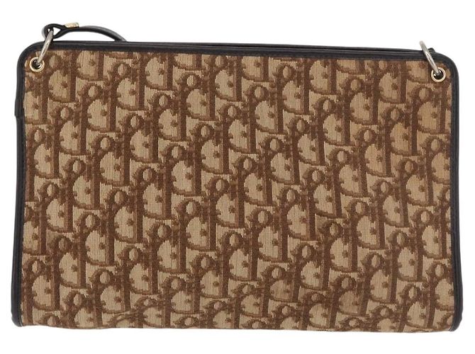 Borsa a Spalla in Tela Trotter Christian Dior Beige Oro Auth 176056 D'oro - vista 2