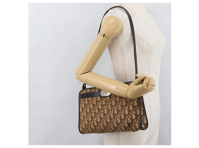 Borsa a Spalla in Tela Trotter Christian Dior Beige Oro Auth 176056 D'oro - vista 20