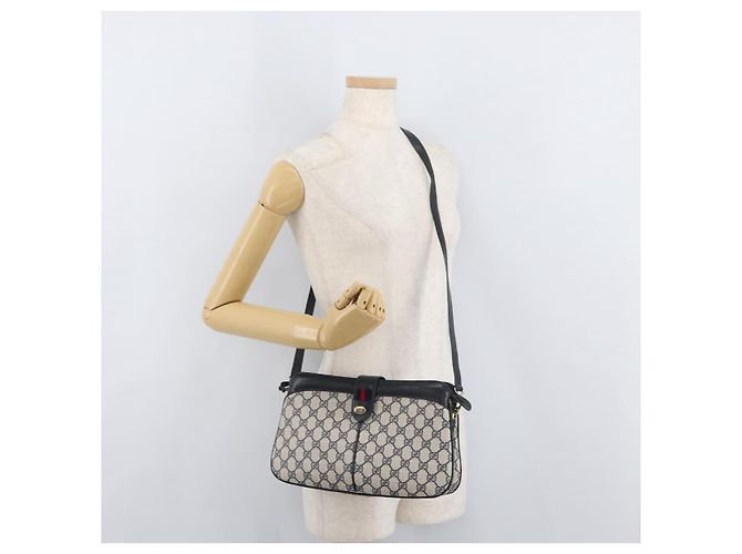 Borsa a Spalla Gucci GG Supreme Sherry Line PVC Blu Navy Oro 904 02 043 Auth YKZ1345 - vista 26