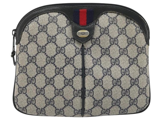Borsa a Spalla Gucci GG Supreme Sherry Line PVC Blu Navy Oro Auth 175532 D'oro - vista 13