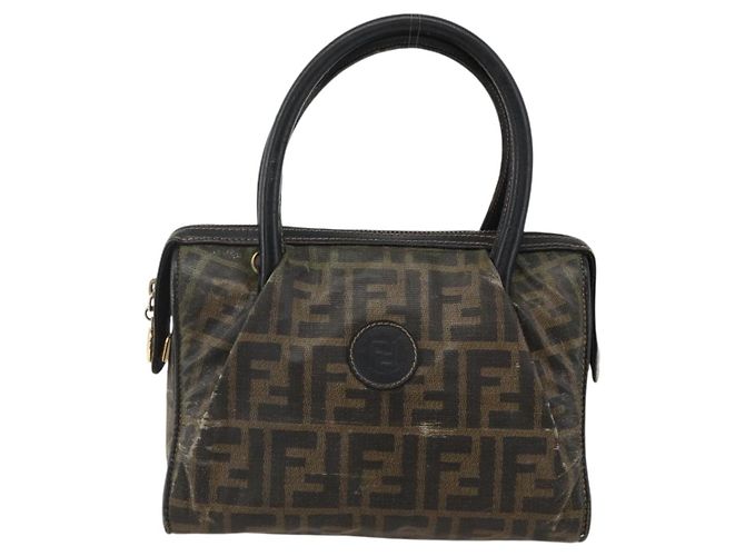 Borsa a mano in tela Zucca FENDI nera e marrone Auth 175214 Nero - vista 13