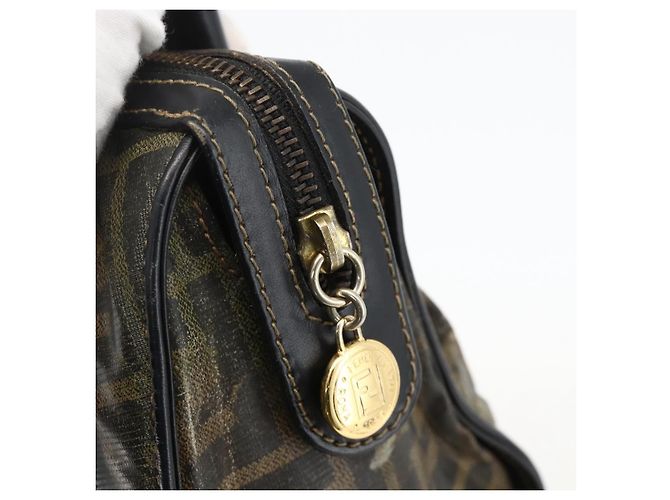 Borsa a mano in tela Zucca FENDI nera e marrone Auth 175214 Nero - vista 17