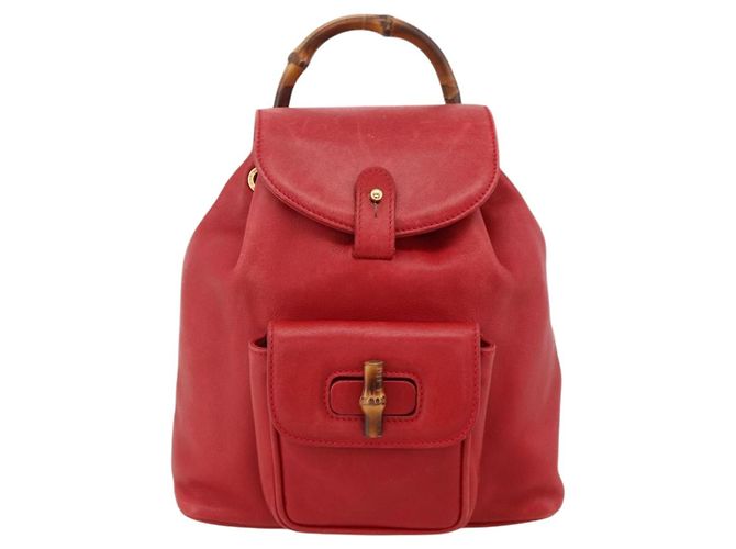 Zaino in Pelle Gucci Bamboo Rosso Oro 003 2852 0030 0 Auth 175330 - vista 13
