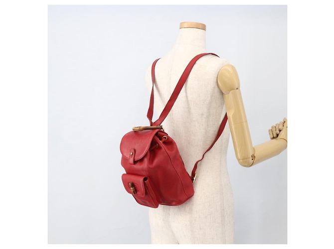 Zaino in Pelle Gucci Bamboo Rosso Oro 003 2852 0030 0 Auth 175330 - vista 24