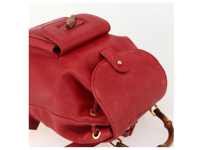 Zaino in Pelle Gucci Bamboo Rosso Oro 003 2852 0030 0 Auth 175330 - vista 6