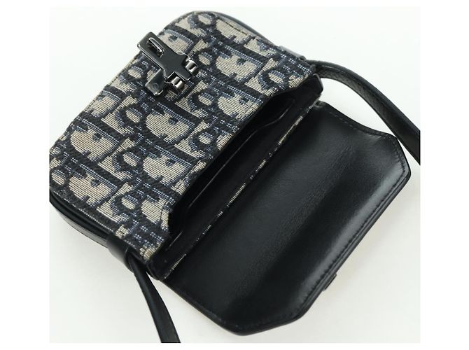 Borsa a Spalla in Tela Trotter Dior Lock Christian Dior Navy Argento Auth 175822M - vista 10