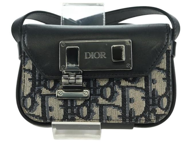 Borsa a Spalla in Tela Trotter Dior Lock Christian Dior Navy Argento Auth 175822M - vista 13