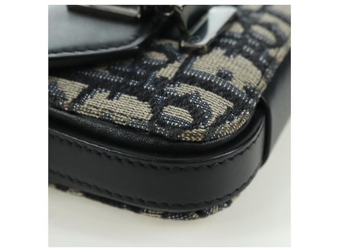 Borsa a Spalla in Tela Trotter Dior Lock Christian Dior Navy Argento Auth 175822M - vista 15