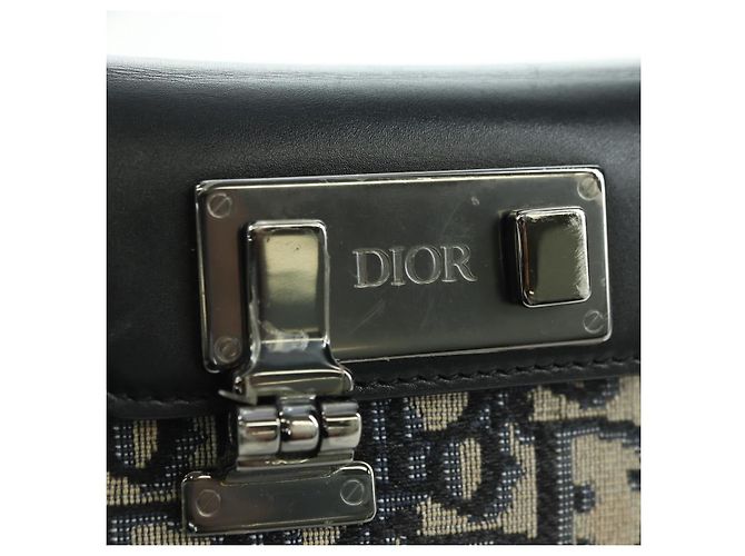 Borsa a Spalla in Tela Trotter Dior Lock Christian Dior Navy Argento Auth 175822M - vista 19