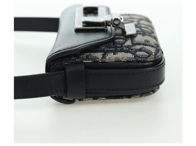 Borsa a Spalla in Tela Trotter Dior Lock Christian Dior Navy Argento Auth 175822M - vista 3
