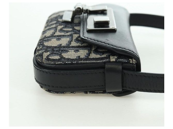 Borsa a Spalla in Tela Trotter Dior Lock Christian Dior Navy Argento Auth 175822M - vista 4