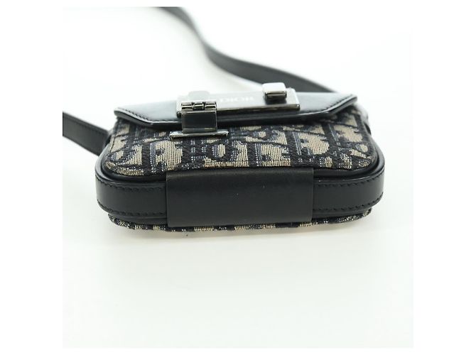 Borsa a Spalla in Tela Trotter Dior Lock Christian Dior Navy Argento Auth 175822M - vista 5