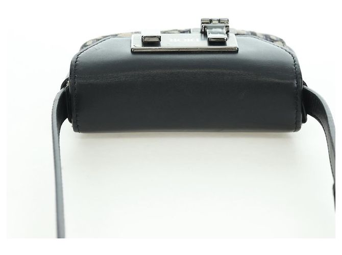 Borsa a Spalla in Tela Trotter Dior Lock Christian Dior Navy Argento Auth 175822M - vista 6