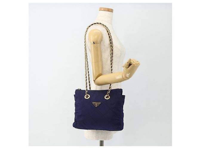 PRADA Borsa a Spalla con Catena Nylon Viola Oro Auth yk20261 D'oro Porpora - vista 24