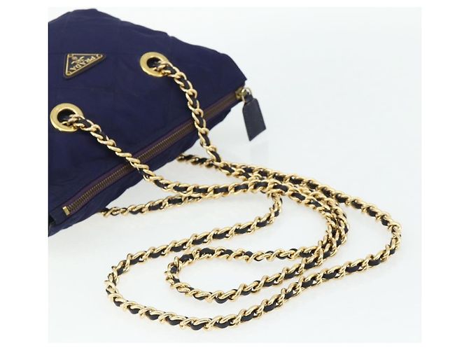 PRADA Borsa a Spalla con Catena Nylon Viola Oro Auth yk20261 D'oro Porpora - vista 7