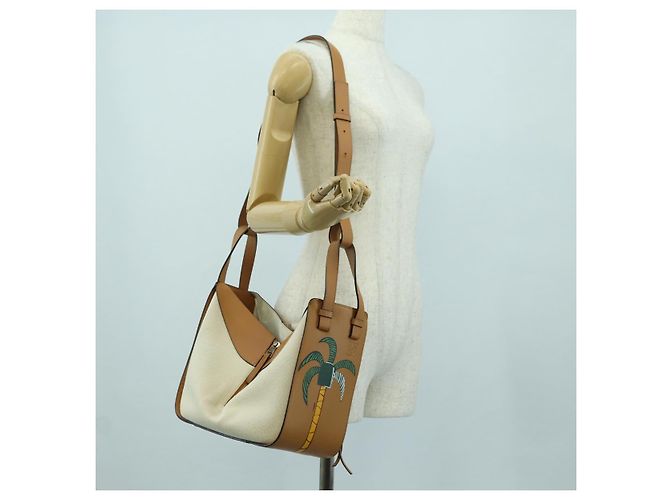 LOEWE Ken Price Collection Hammock Pequena Bolsa Canvas 2way Bege Auth YKZ1326SAM Prata - vista 25