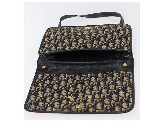Borsa a Spalla in Tela Trotter Christian Dior Blu Navy Oro Auth 176478 D'oro - vista 10