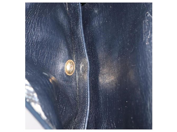 Borsa a Spalla in Tela Trotter Christian Dior Blu Navy Oro Auth 176478 D'oro - vista 12