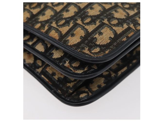 Borsa a Spalla in Tela Trotter Christian Dior Blu Navy Oro Auth 176478 D'oro - vista 14