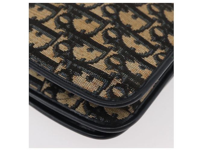 Borsa a Spalla in Tela Trotter Christian Dior Blu Navy Oro Auth 176478 D'oro - vista 15