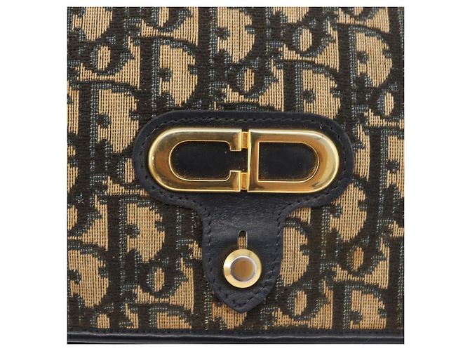 Borsa a Spalla in Tela Trotter Christian Dior Blu Navy Oro Auth 176478 D'oro - vista 17
